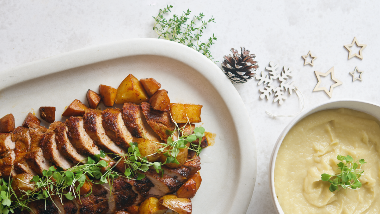 Lombinhos de porco com marmelos e puré de maçã reineta
